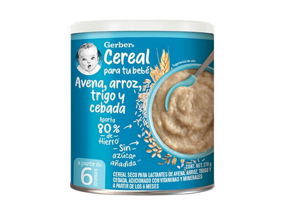 Gerber® Cereal infantil, 4 Cereales, 7 meses