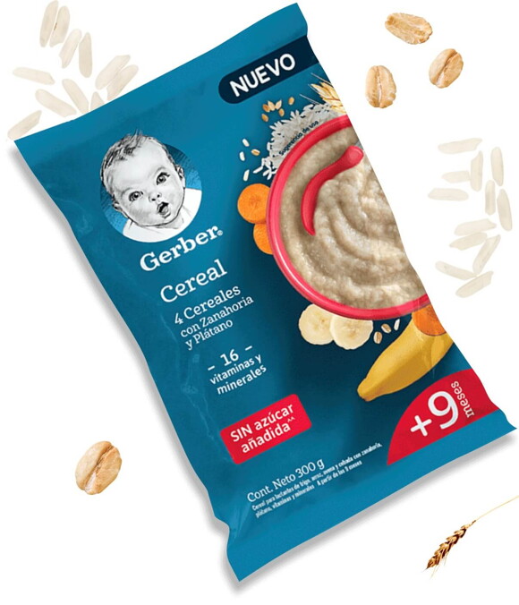 Gerber Cereal 4 cereales con zanahoria y plátano