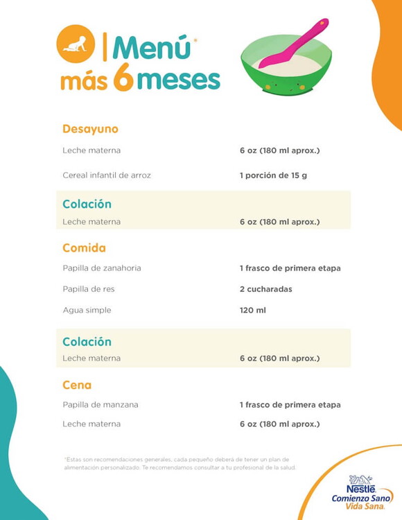 Menú semanal para bebés de 6 meses: papillas, purés y cantidades