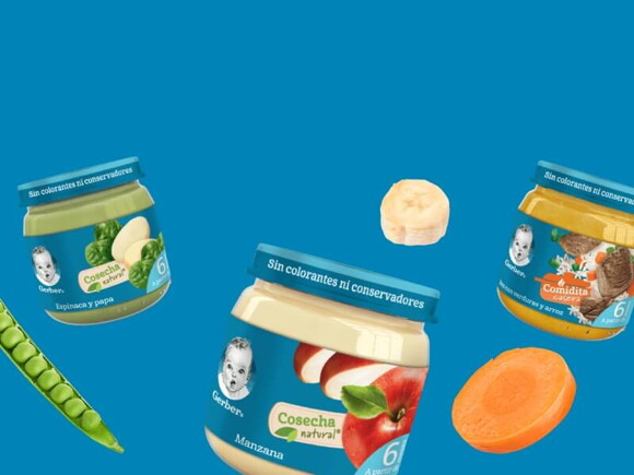 GERBER® Papillas de frutas, verduras, comiditas, sopitas y postrecitos para tu bebé