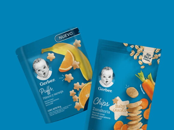 GERBER® Snacks como Puffs, Galletas, Tostaditas y Chips